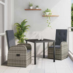 Garden Dining Set with Cushion 3 pcs Grey Poly Rattan