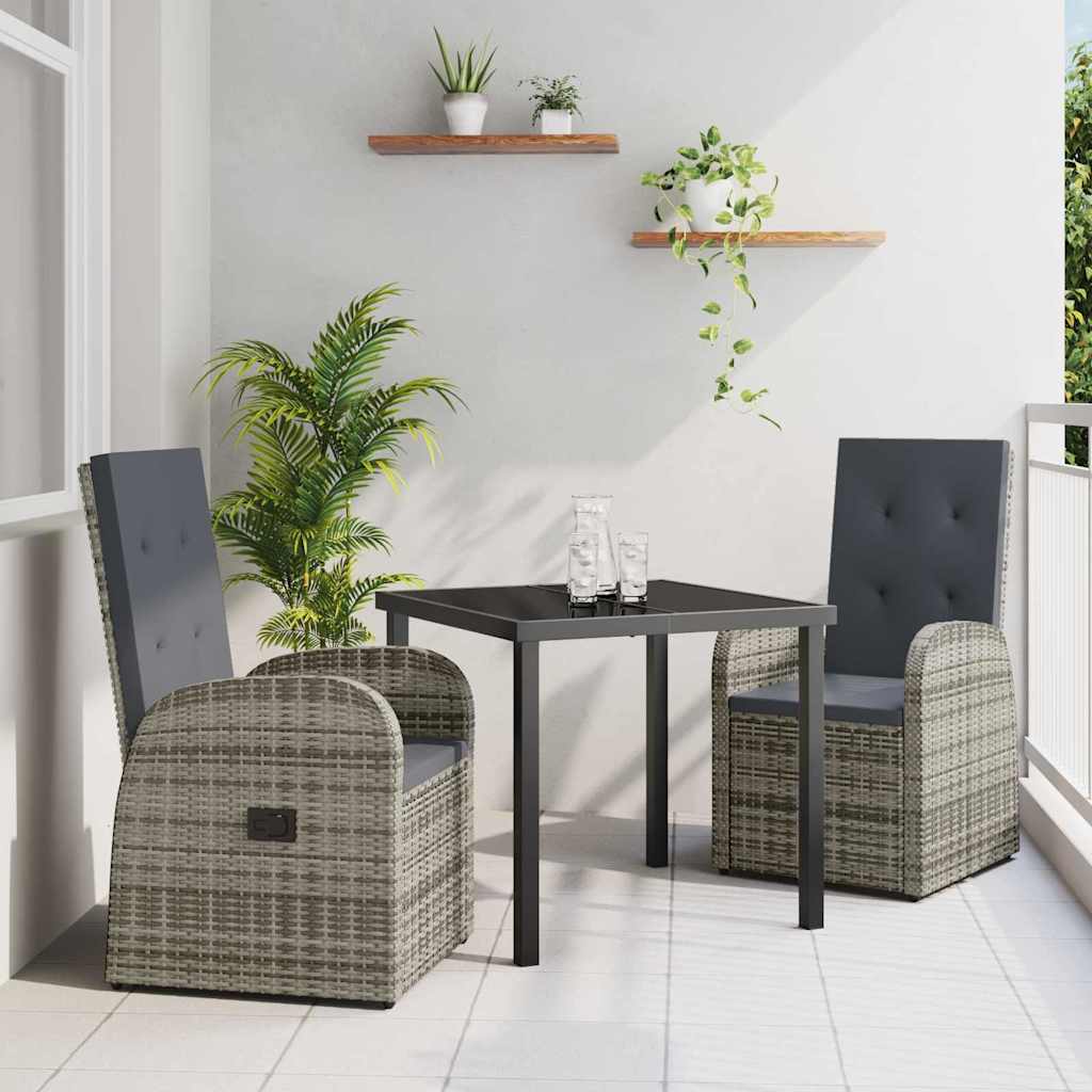 Garden Dining Set with Cushion 3 pcs Grey Poly Rattan