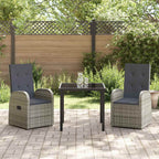 Garden Dining Set with Cushion 3 pcs Grey Poly Rattan