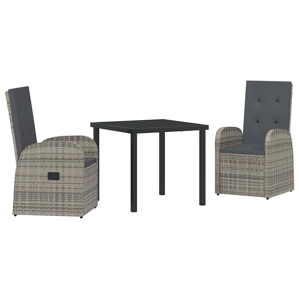 Garden Dining Set with Cushion 3 pcs Grey Poly Rattan