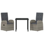 Garden Dining Set with Cushion 3 pcs Grey Poly Rattan