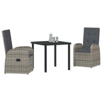 Garden Dining Set with Cushion 3 pcs Grey Poly Rattan