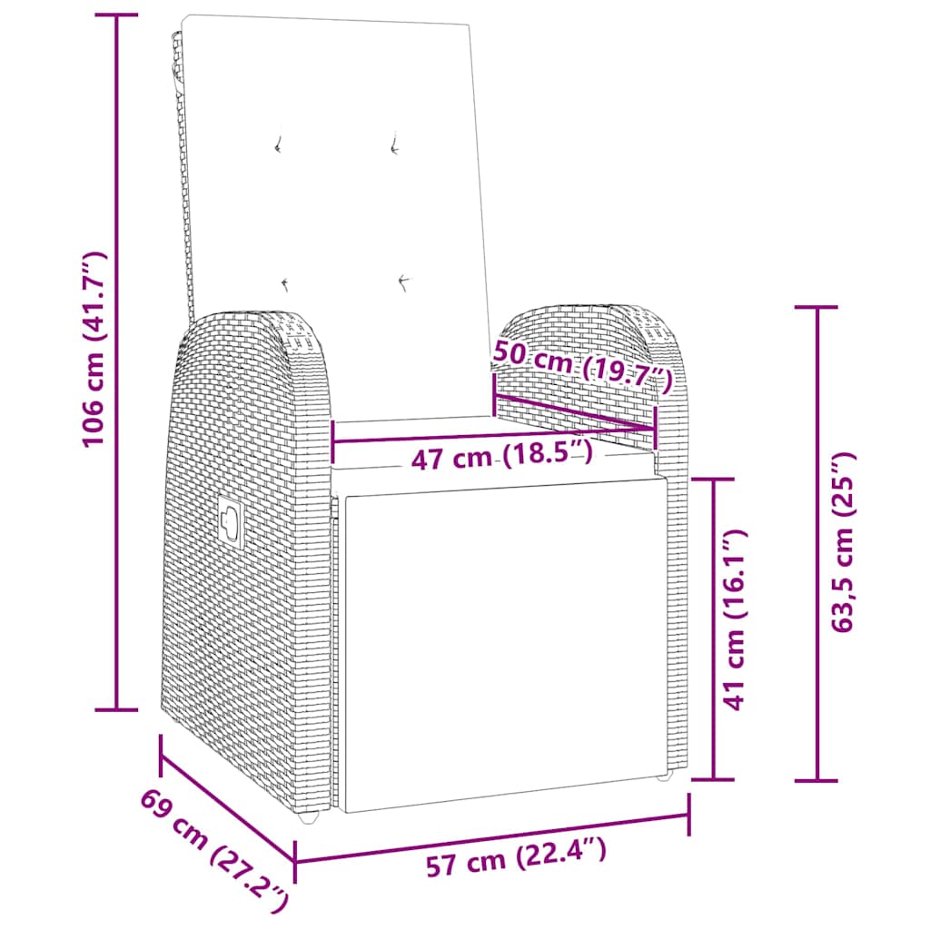 Garden Dining Set with Cushion 3 pcs Grey Poly Rattan