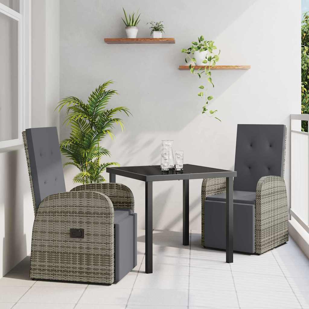 Garden Dining Set with Cushion 3 pcs Grey Poly Rattan