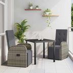 Garden Dining Set with Cushion 3 pcs Grey Poly Rattan