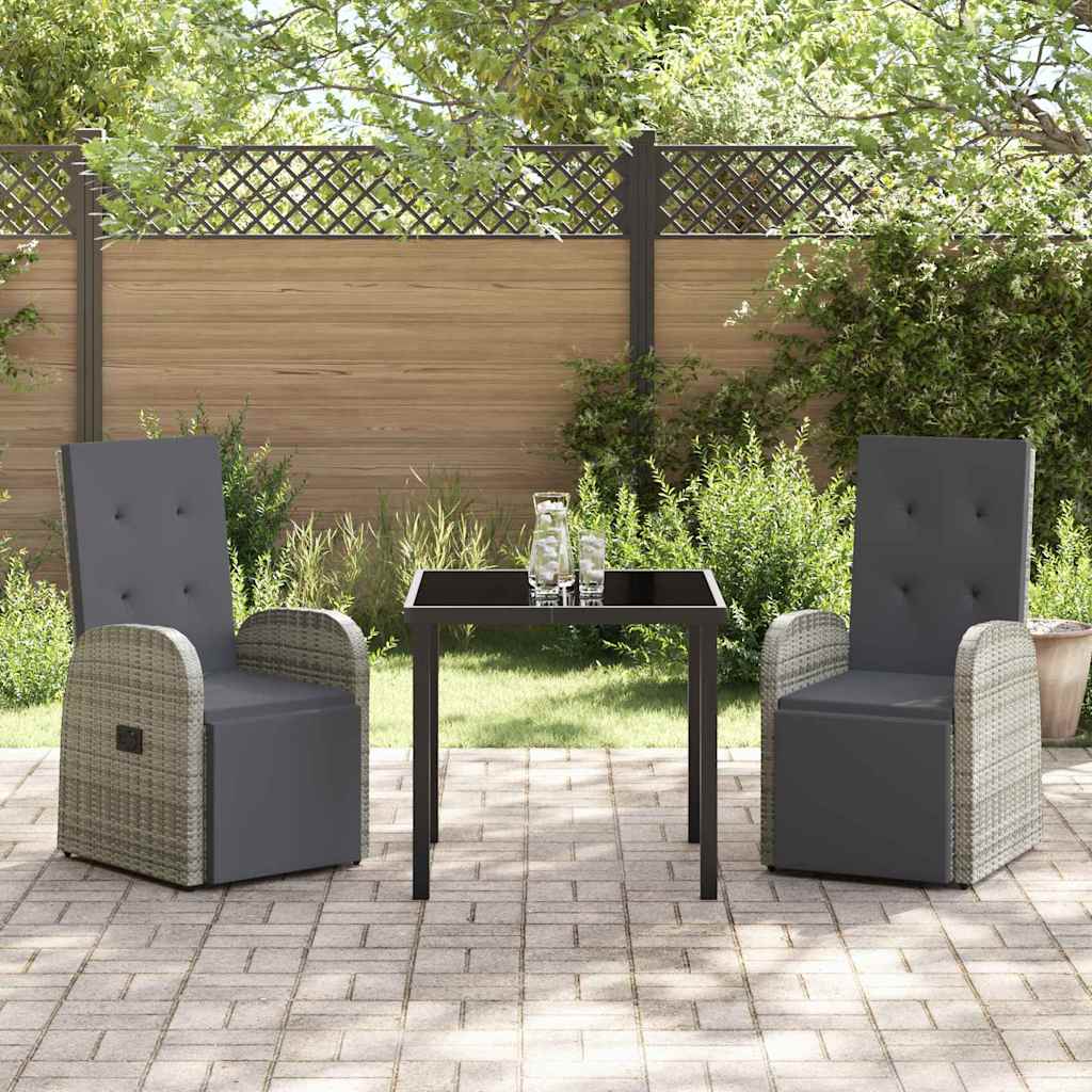 Garden Dining Set with Cushion 3 pcs Grey Poly Rattan