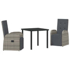 Garden Dining Set with Cushion 3 pcs Grey Poly Rattan