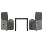 Garden Dining Set with Cushion 3 pcs Grey Poly Rattan