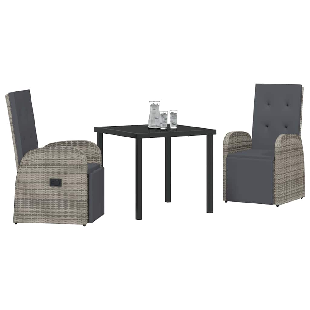 Garden Dining Set with Cushion 3 pcs Grey Poly Rattan
