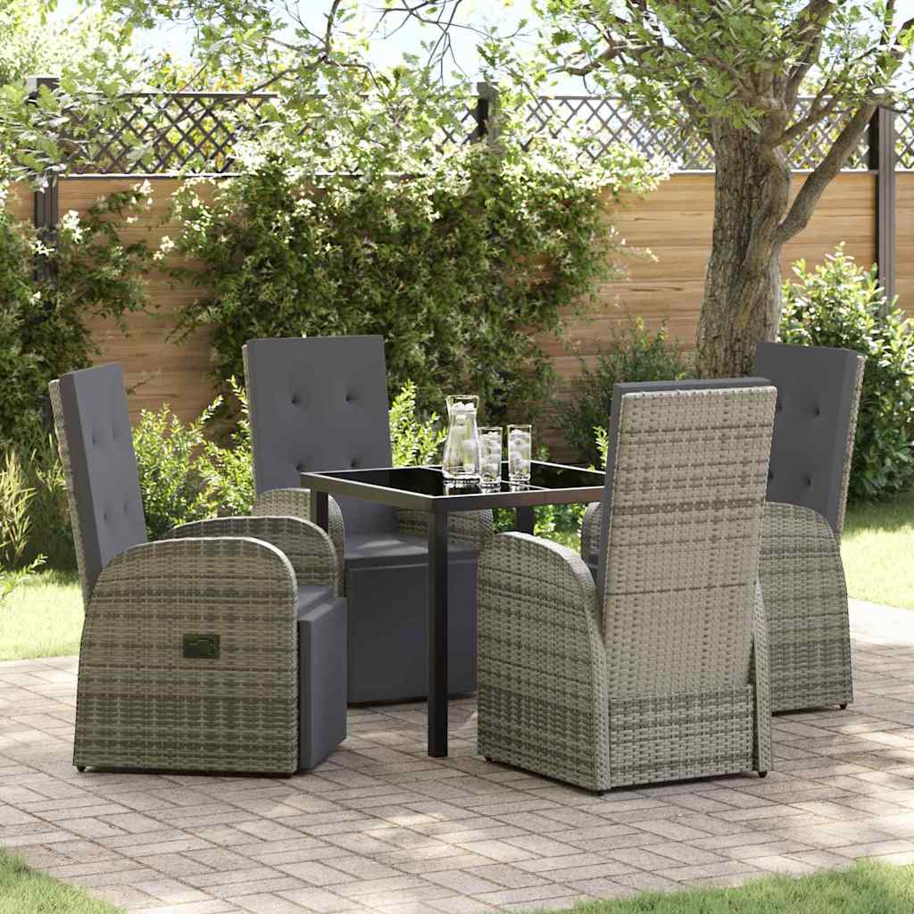 Garden Dining Set with Cushion 5 pcs Grey Poly Rattan