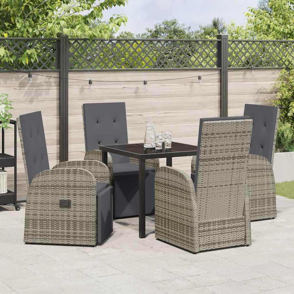 Garden Dining Set with Cushion 5 pcs Grey Poly Rattan