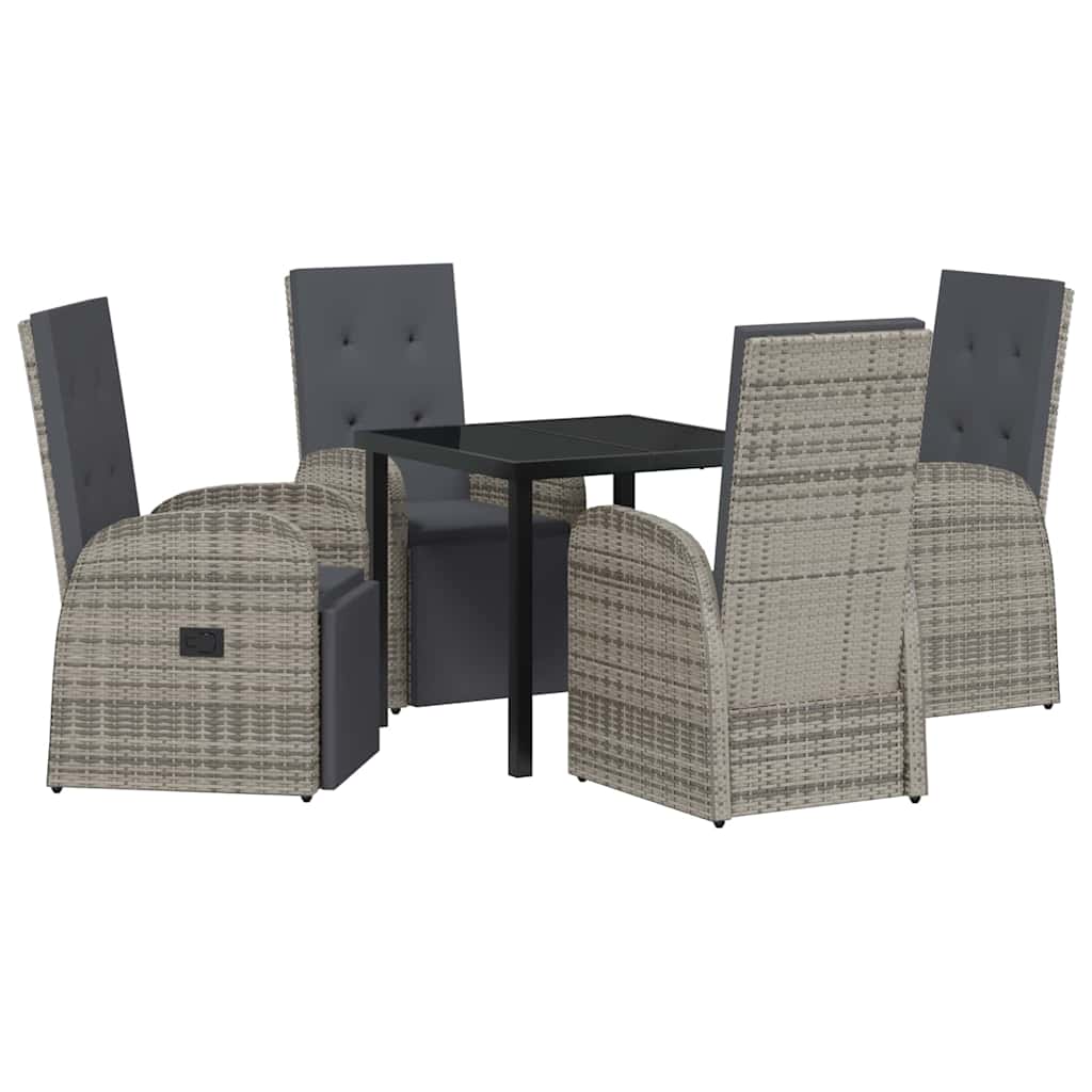 Garden Dining Set with Cushion 5 pcs Grey Poly Rattan