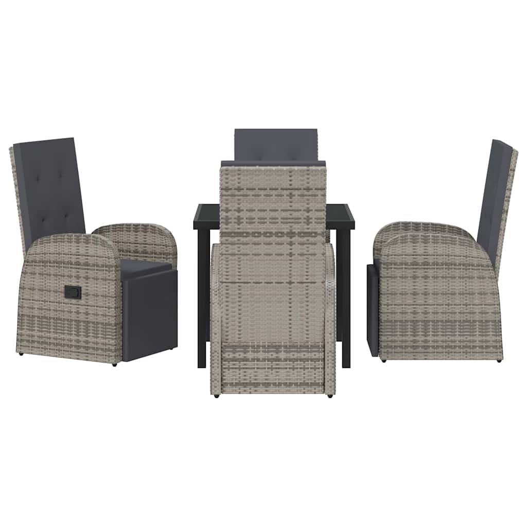 Garden Dining Set with Cushion 5 pcs Grey Poly Rattan