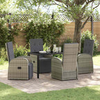 Garden Dining Set with Cushion 5 pcs Grey Poly Rattan