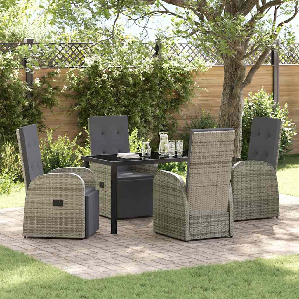 Garden Dining Set with Cushion 5 pcs Grey Poly Rattan