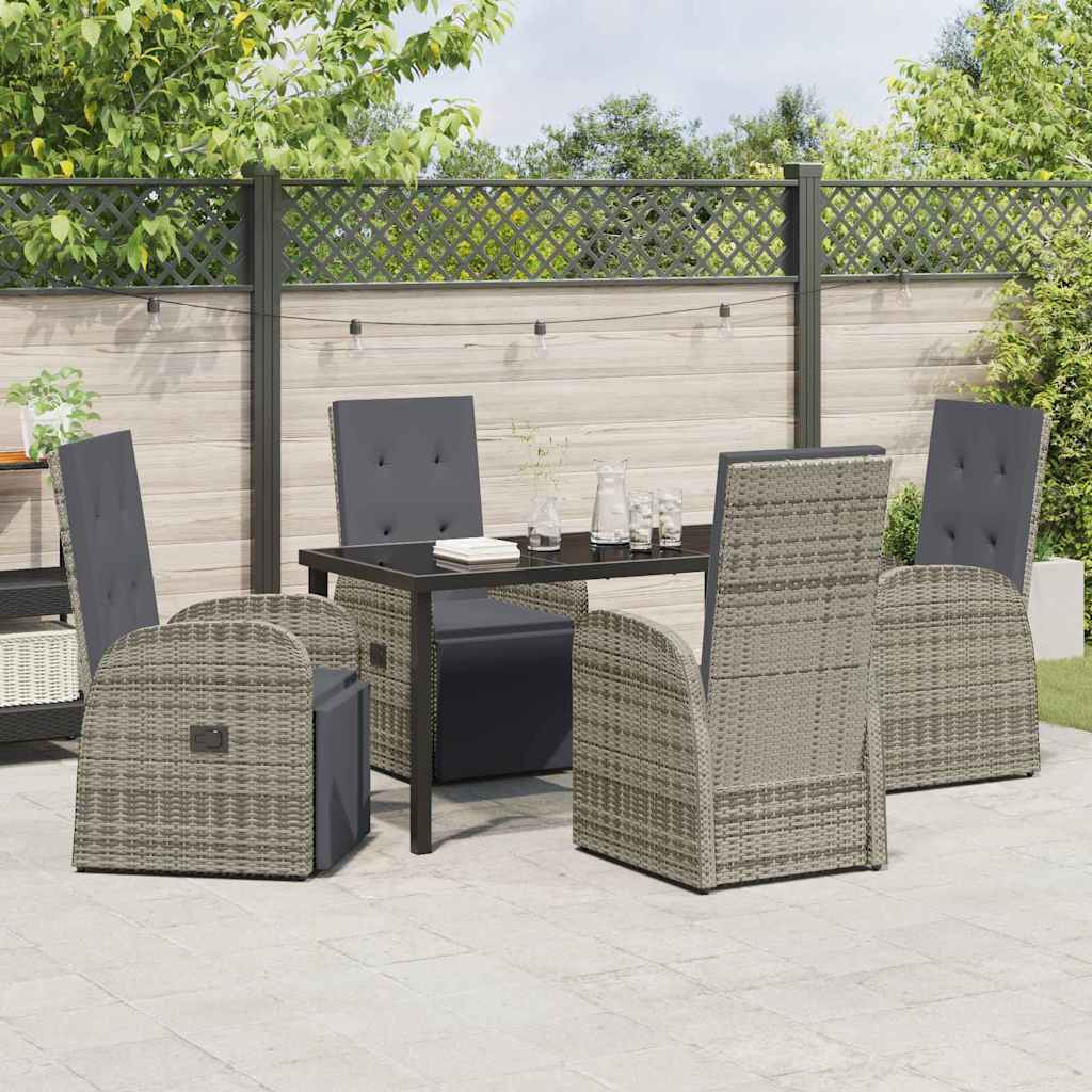 Garden Dining Set with Cushion 5 pcs Grey Poly Rattan