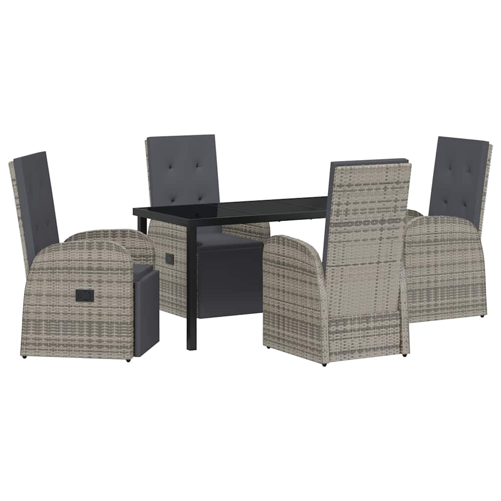 Garden Dining Set with Cushion 5 pcs Grey Poly Rattan