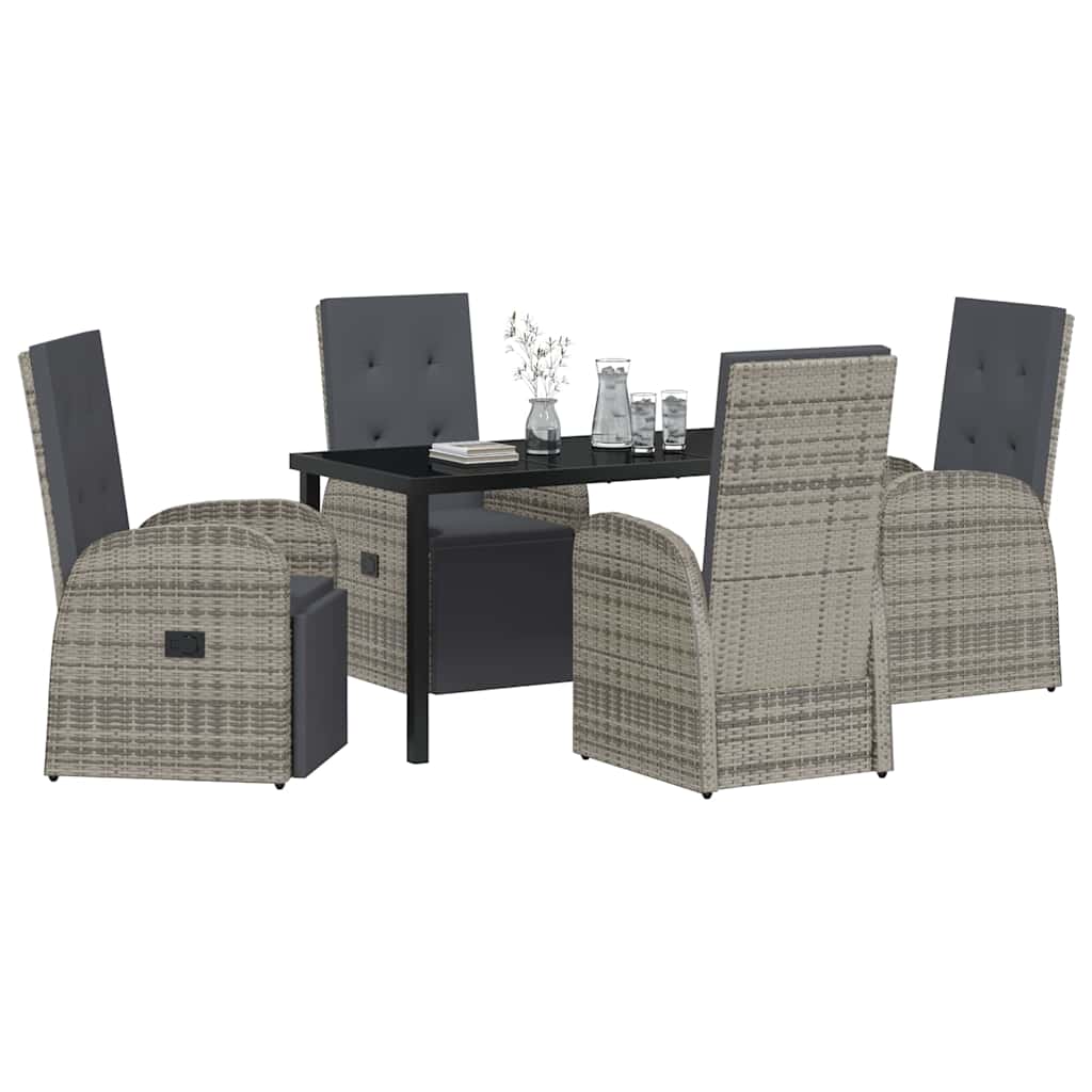 Garden Dining Set with Cushion 5 pcs Grey Poly Rattan