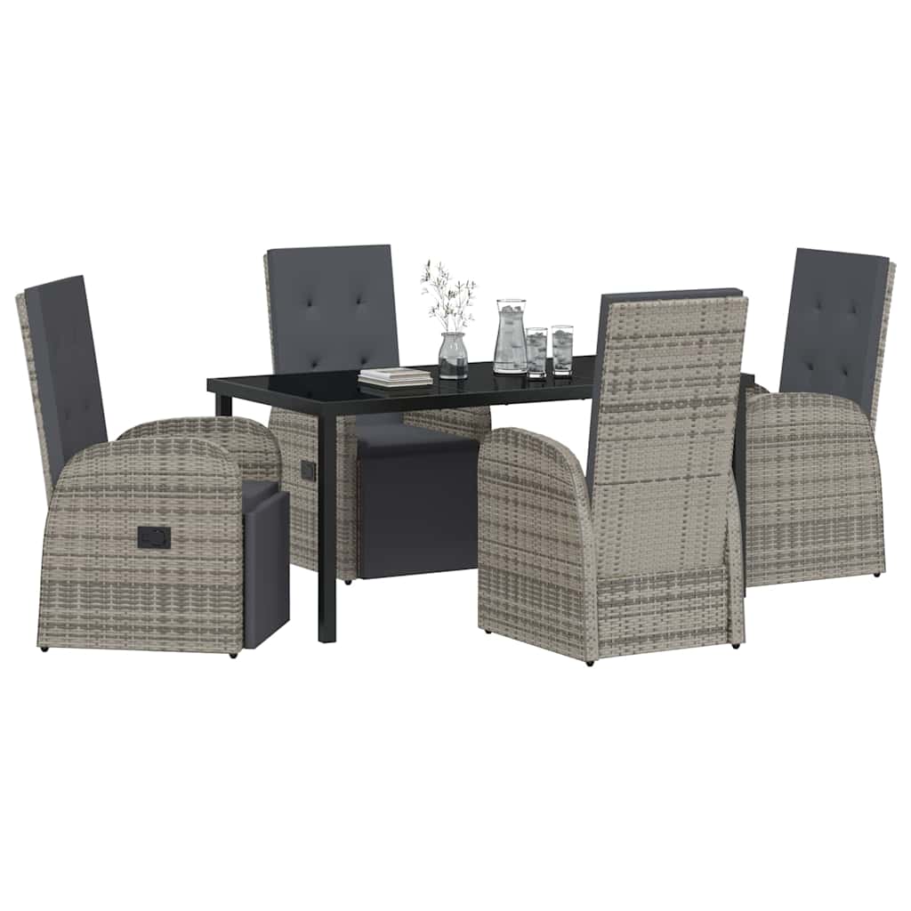 Garden Dining Set with Cushion 5 pcs Grey Poly Rattan