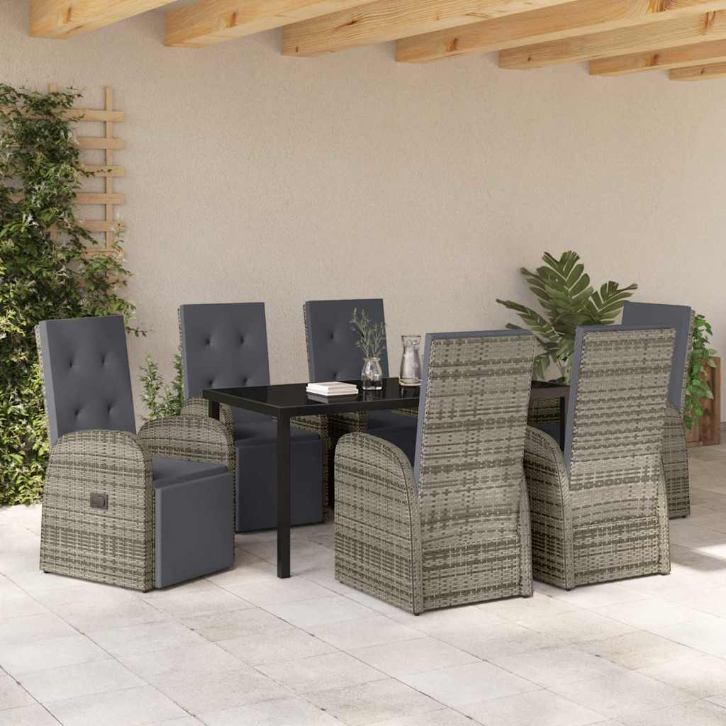 Garden Dining Set with Cushion 7 pcs Grey Poly Rattan