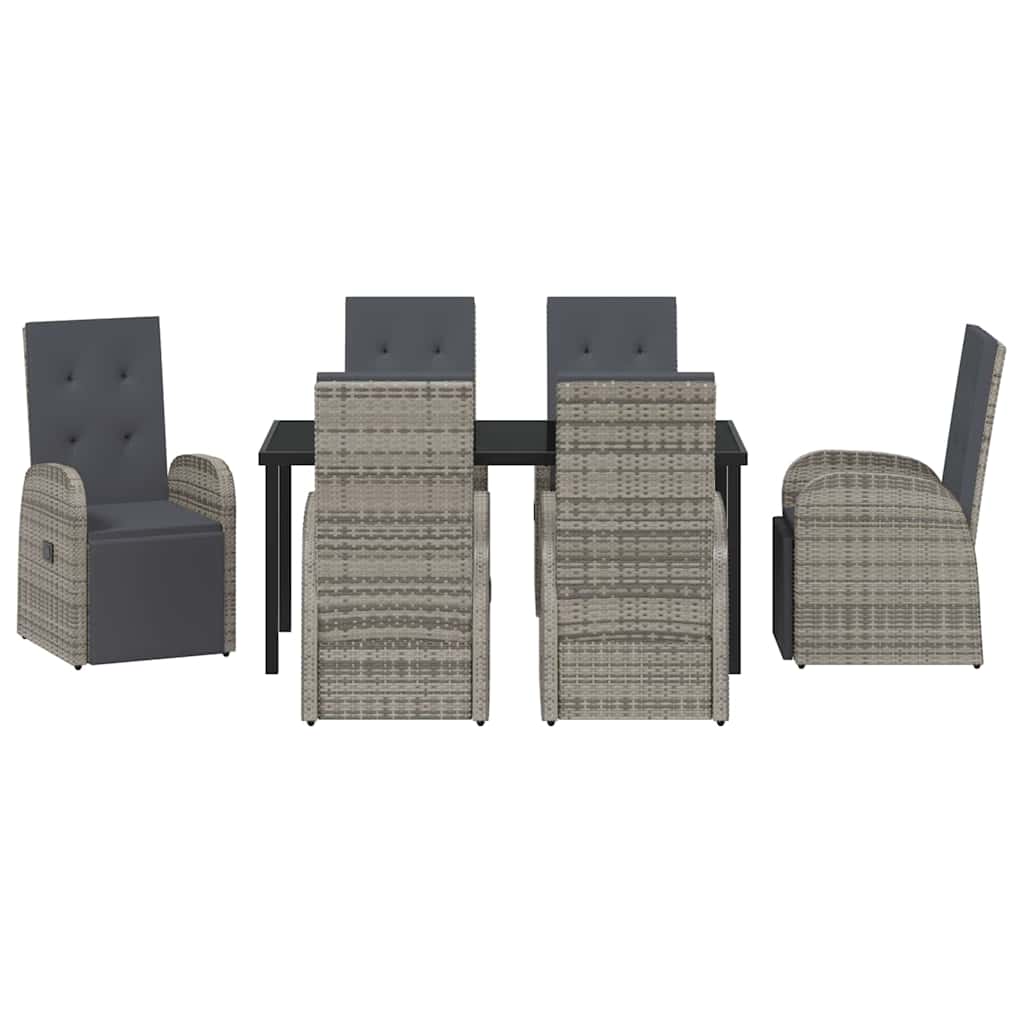 Garden Dining Set with Cushion 7 pcs Grey Poly Rattan