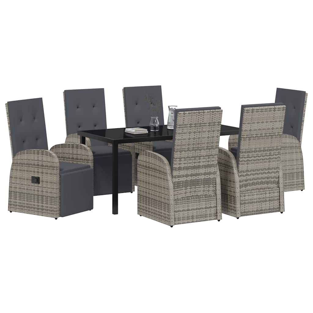 Garden Dining Set with Cushion 7 pcs Grey Poly Rattan