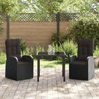 Garden Dining Set with Cushion 3 pcs Black Poly rattan