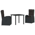 Garden Dining Set with Cushion 3 pcs Black Poly rattan