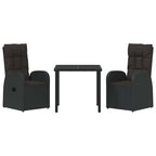 Garden Dining Set with Cushion 3 pcs Black Poly rattan