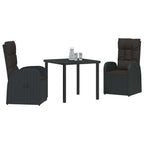 Garden Dining Set with Cushion 3 pcs Black Poly rattan