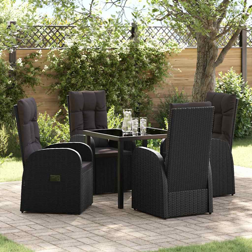 Garden Dining Set with Cushion 5 pcs Black Poly rattan