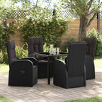 Garden Dining Set with Cushion 5 pcs Black Poly rattan