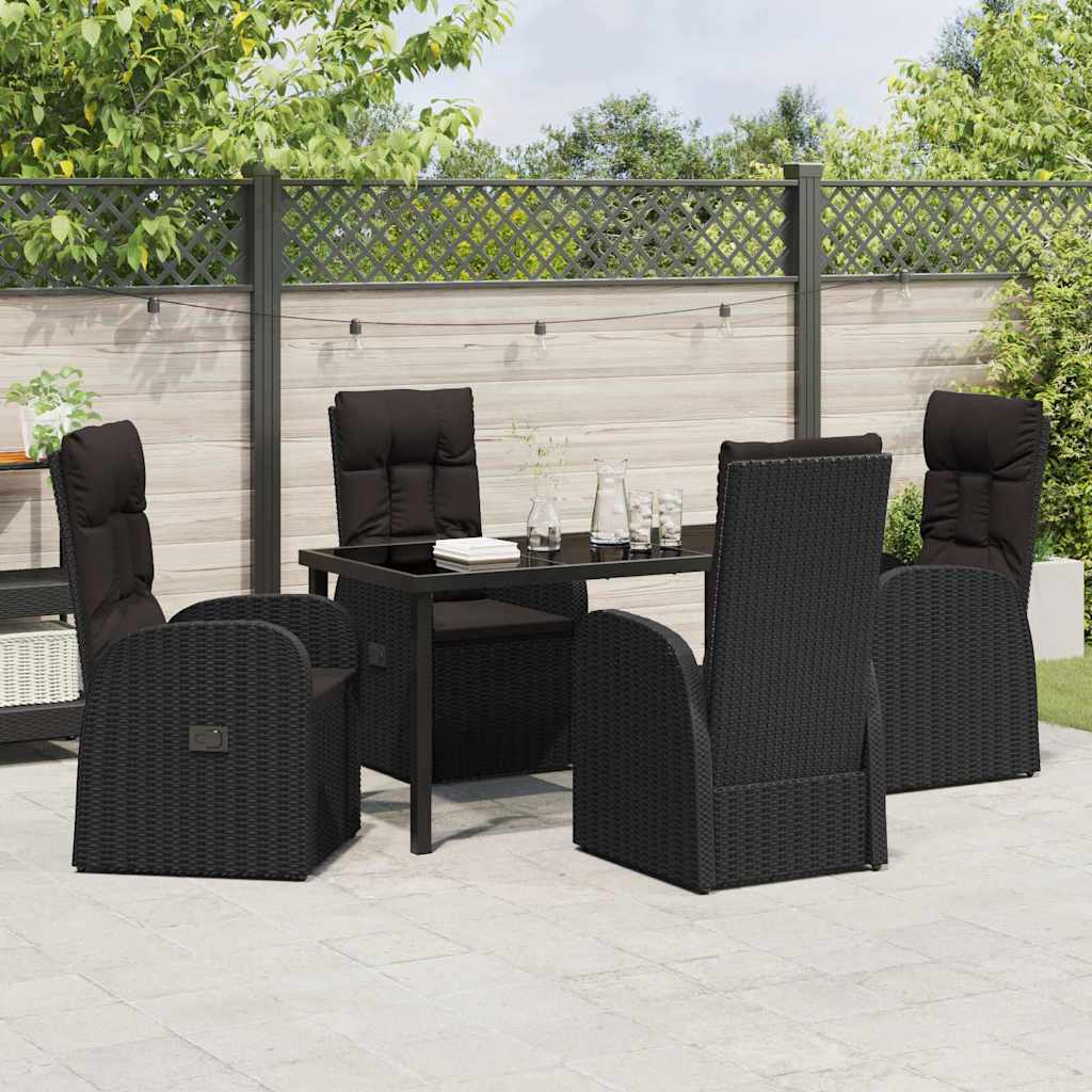 Garden Dining Set with Cushion 5 pcs Black Poly Rattan