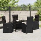 Garden Dining Set with Cushion 5 pcs Black Poly Rattan