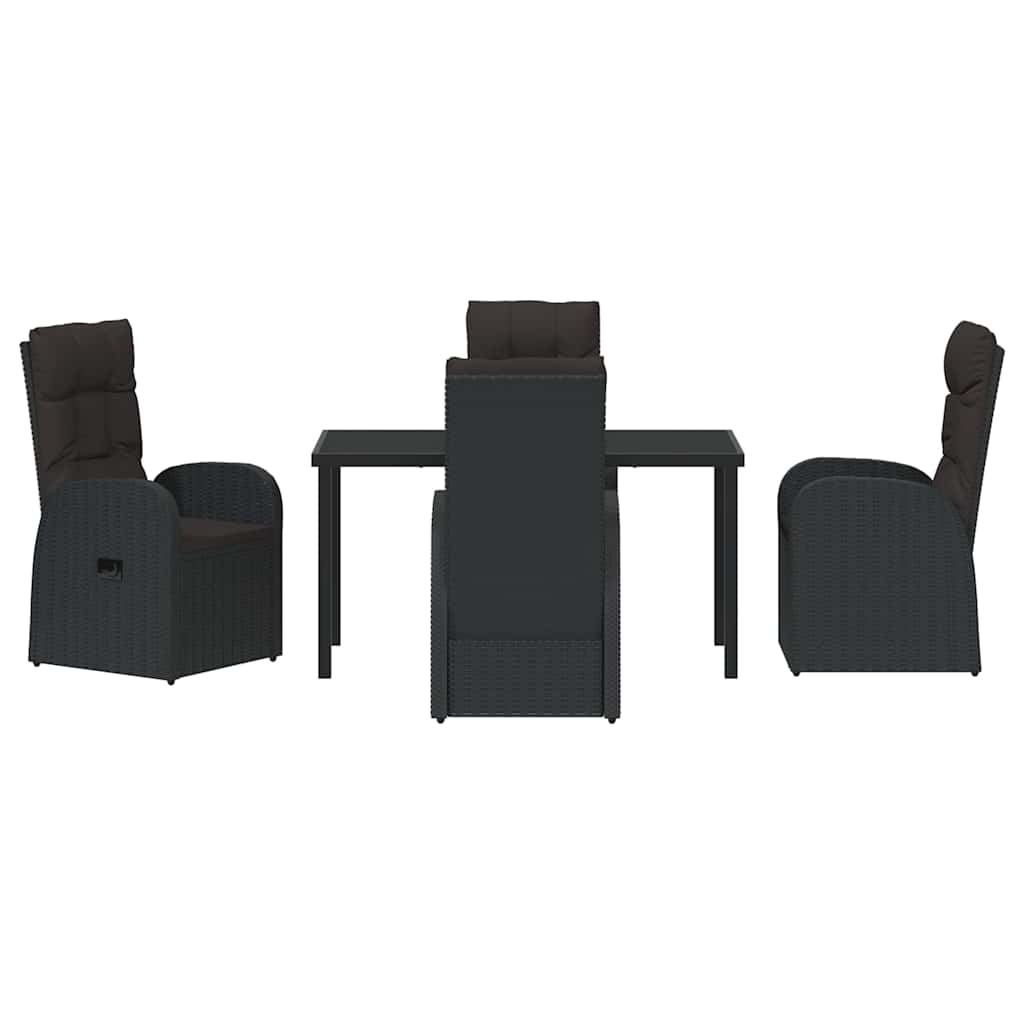 Garden Dining Set with Cushion 5 pcs Black Poly Rattan