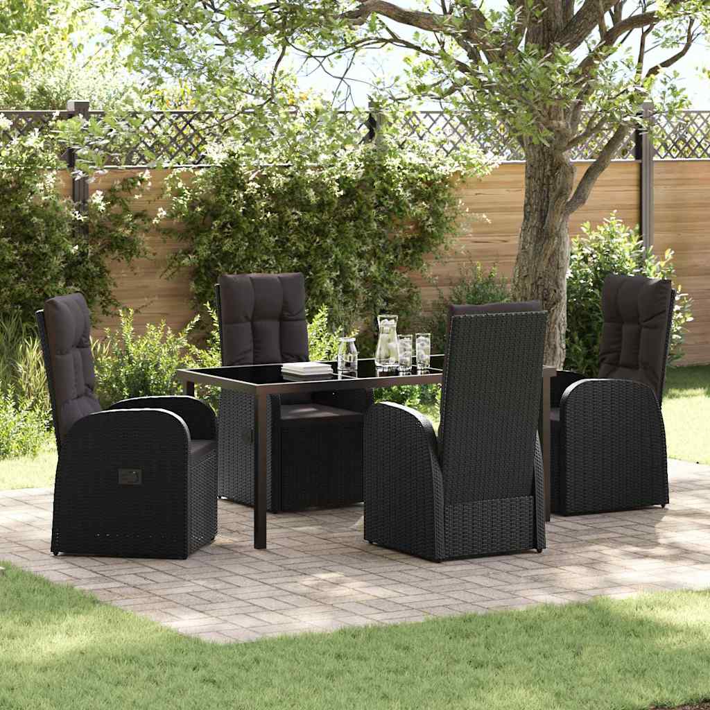 Garden Dining Set with Cushion 5 pcs Black Poly Rattan