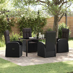 Garden Dining Set with Cushion 5 pcs Black Poly Rattan