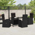 Garden Dining Set with Cushion 5 pcs Black Poly Rattan