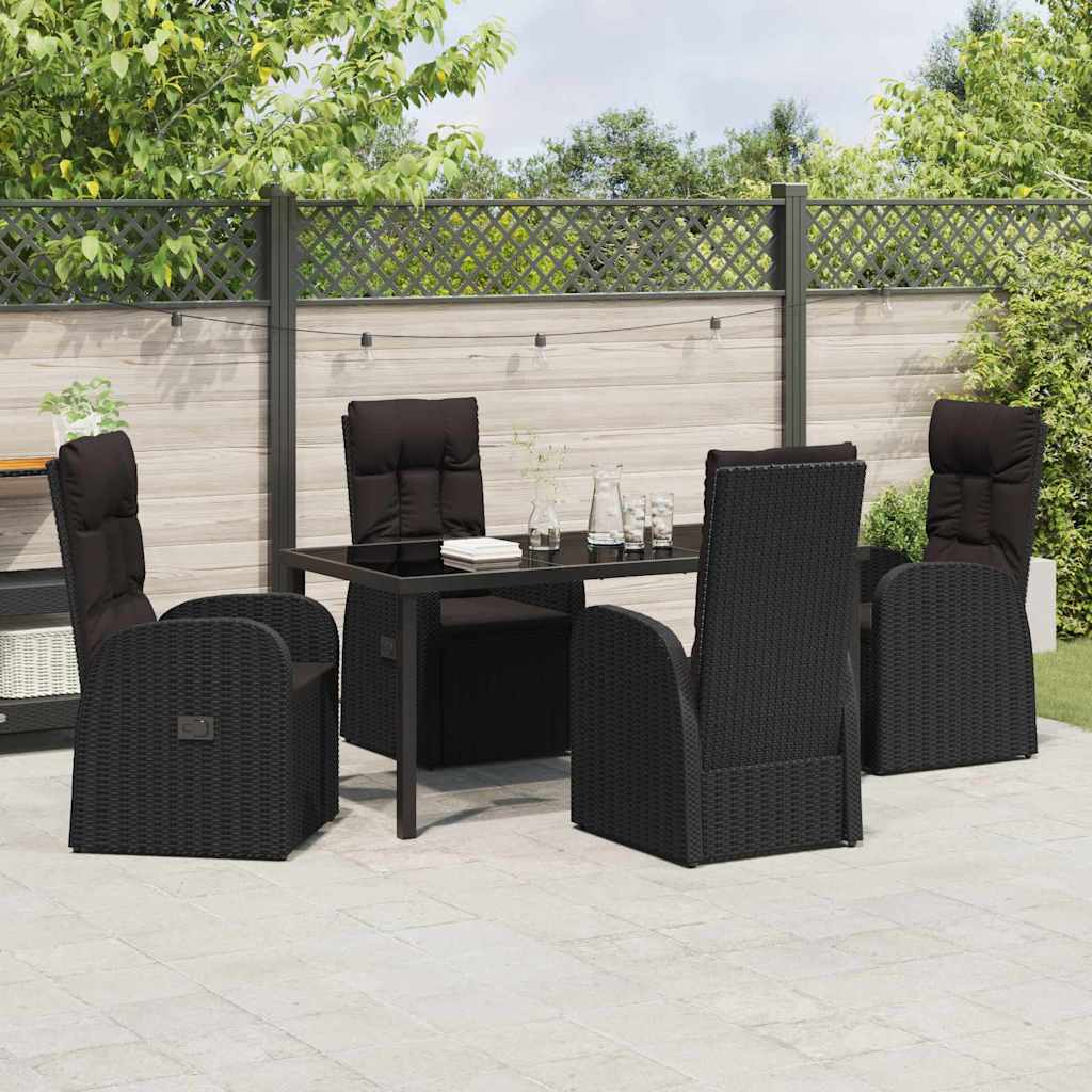 Garden Dining Set with Cushion 5 pcs Black Poly Rattan