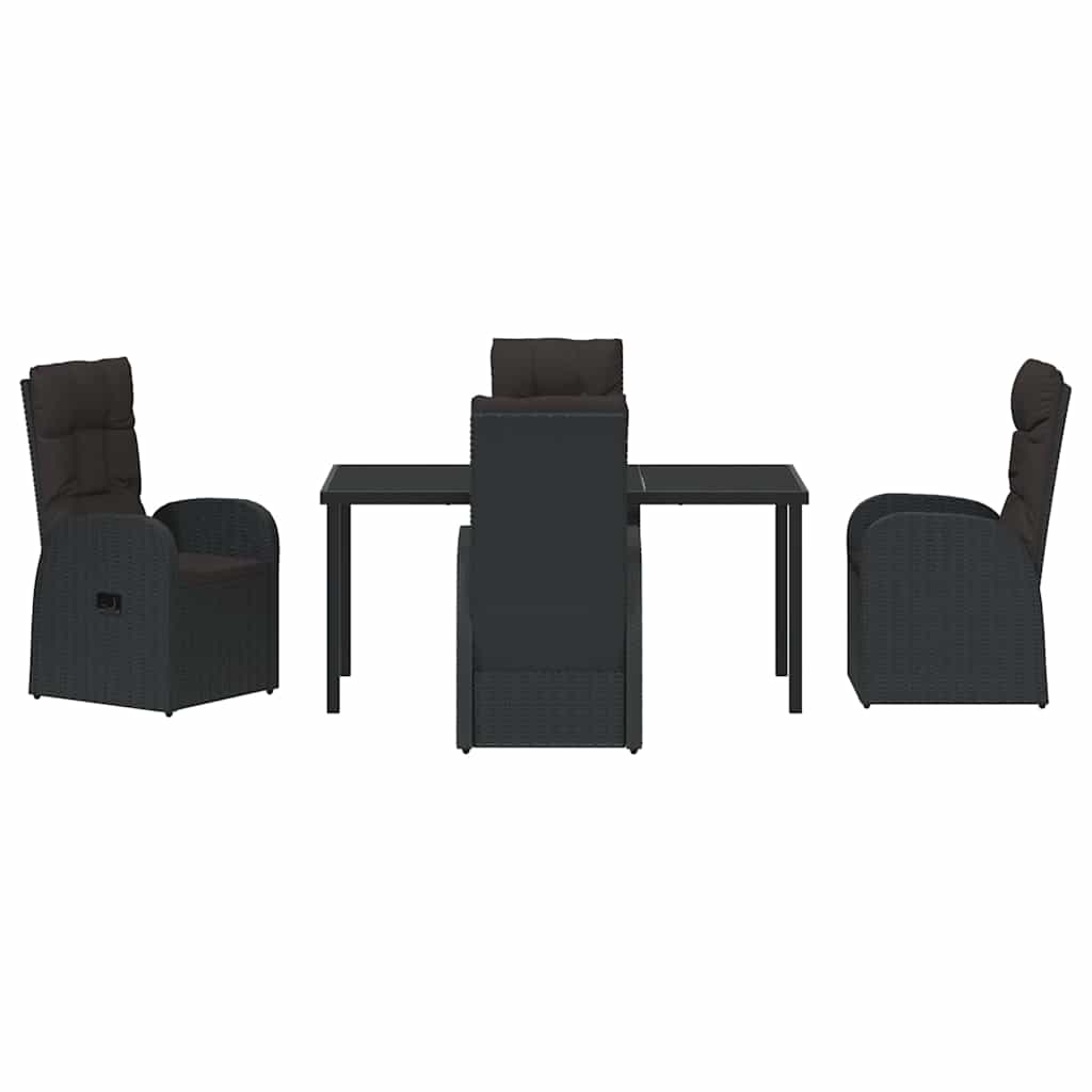 Garden Dining Set with Cushion 5 pcs Black Poly Rattan