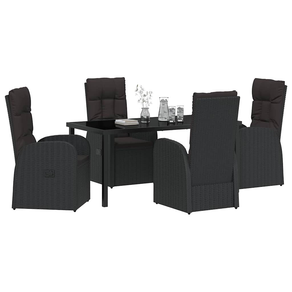 Garden Dining Set with Cushion 5 pcs Black Poly Rattan