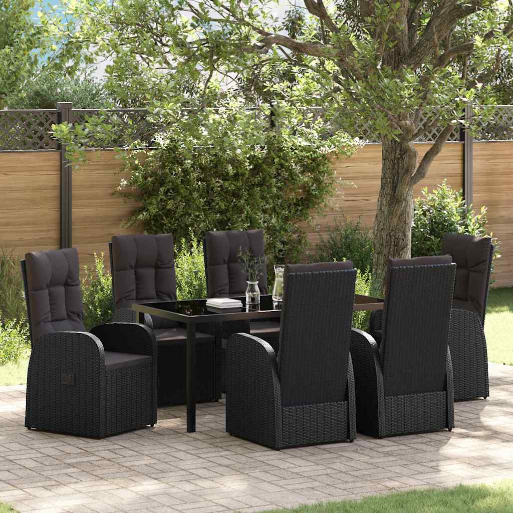 Garden Dining Set with Cushion 7 pcs Black Poly rattan