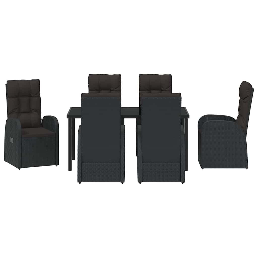Garden Dining Set with Cushion 7 pcs Black Poly rattan