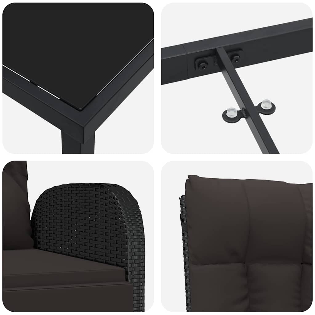 Garden Dining Set with Cushion 3 pcs Black Poly rattan