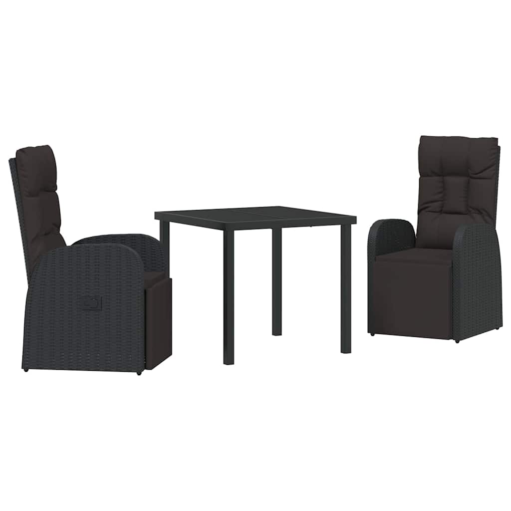 Garden Dining Set with Cushion 3 pcs Black Poly rattan