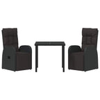 Garden Dining Set with Cushion 3 pcs Black Poly rattan
