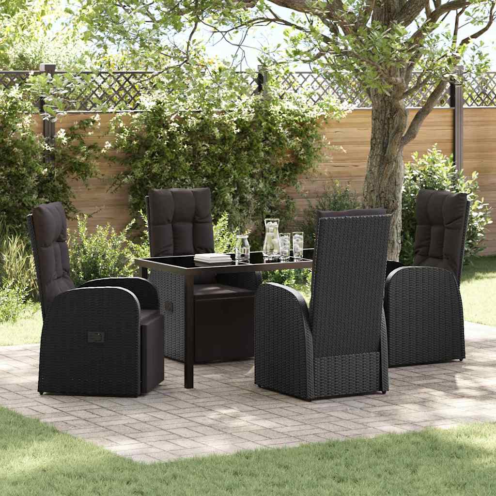 Garden Dining Set with Cushion 5 pcs Black Poly rattan