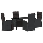 Garden Dining Set with Cushion 5 pcs Black Poly rattan