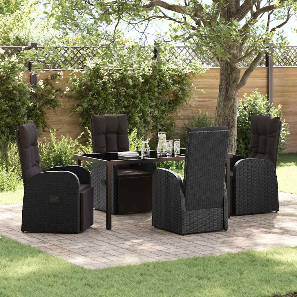 Garden Dining Set with Cushion 5 pcs Black Poly rattan