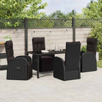 Garden Dining Set with Cushion 5 pcs Black Poly rattan